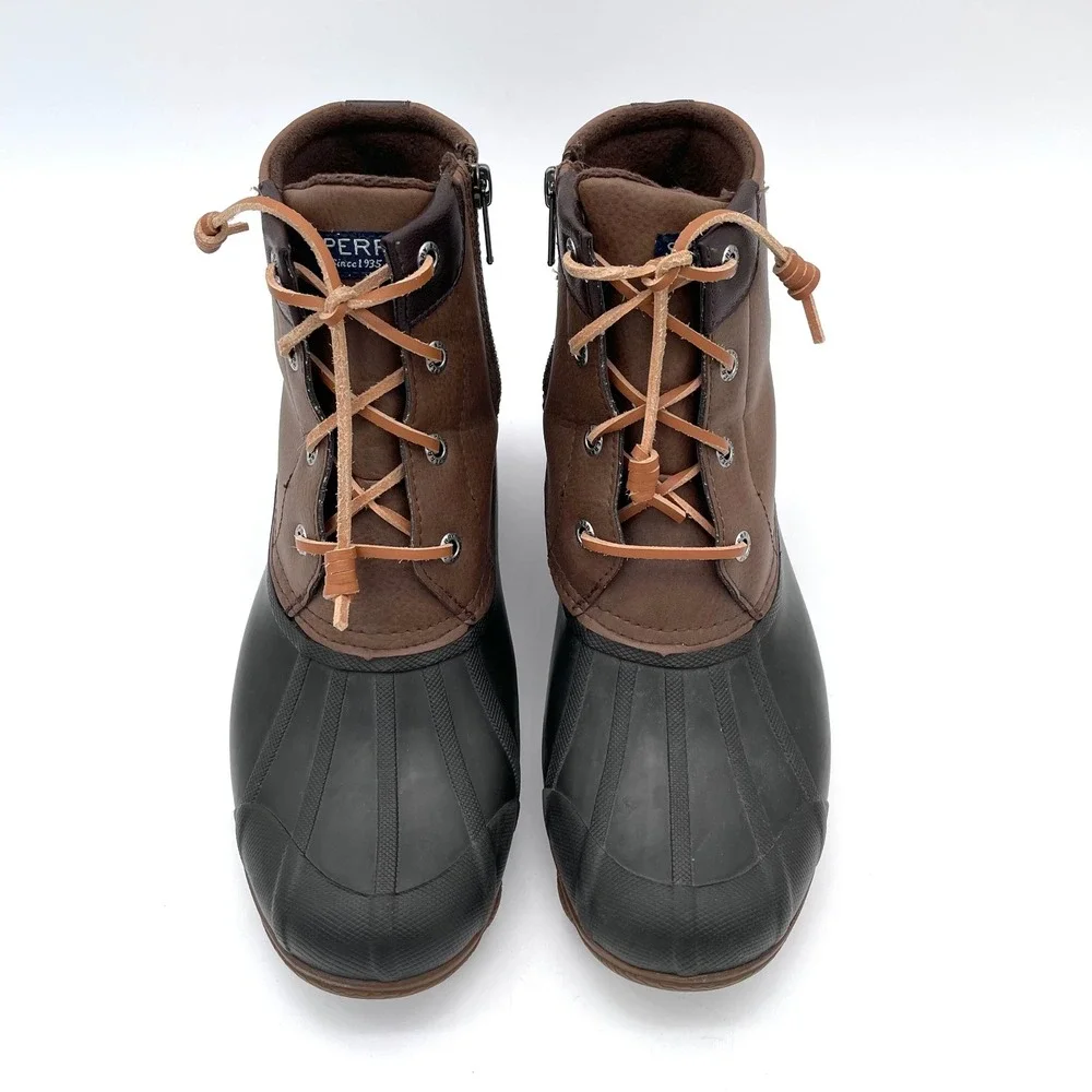 Sperry Saltwater Duck Boot Leather Womens 7.5 Brown Black STS80524 Weatherproof